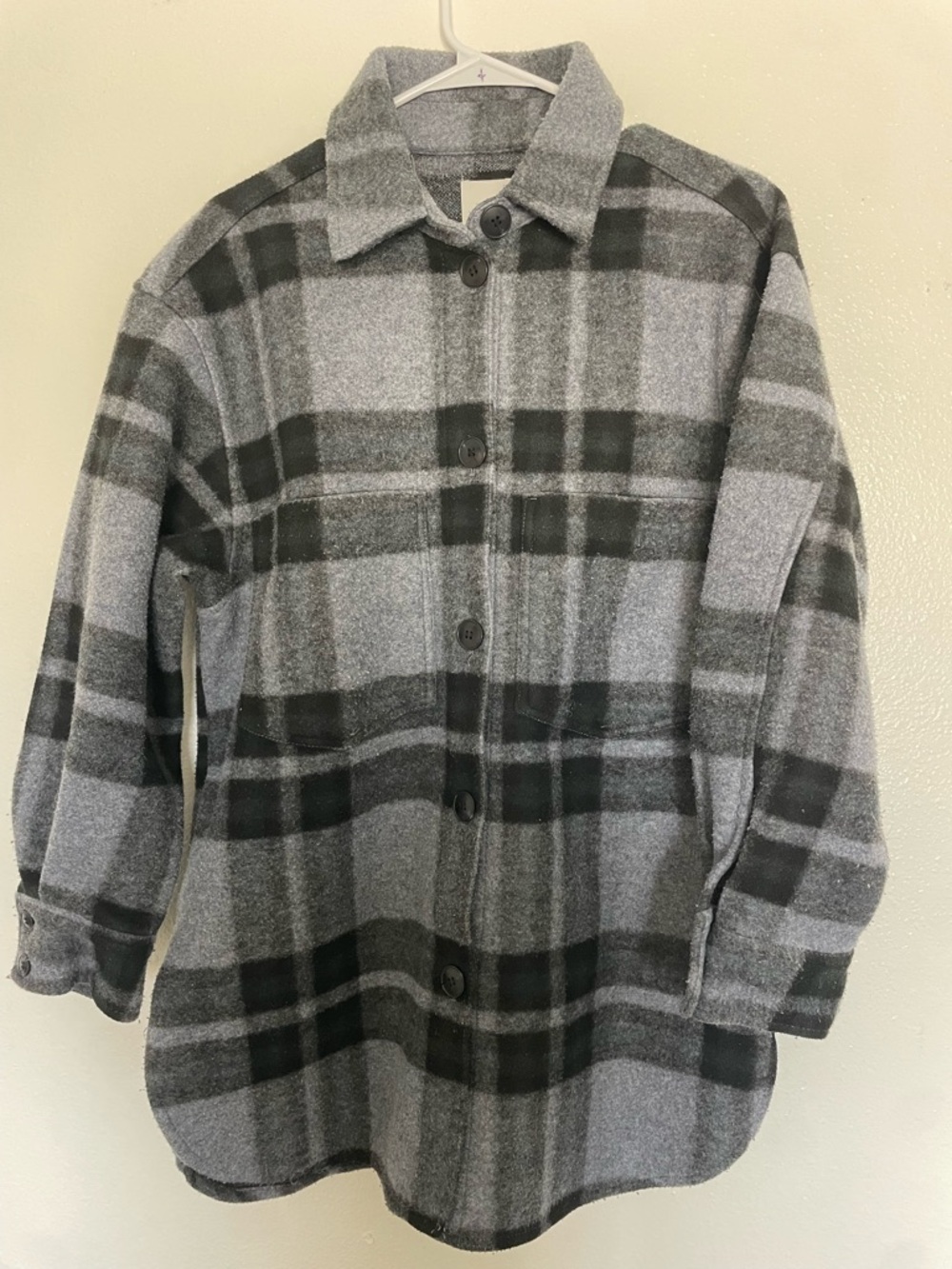 H&M Gray and Black Plaid Wool-Blend Shacket